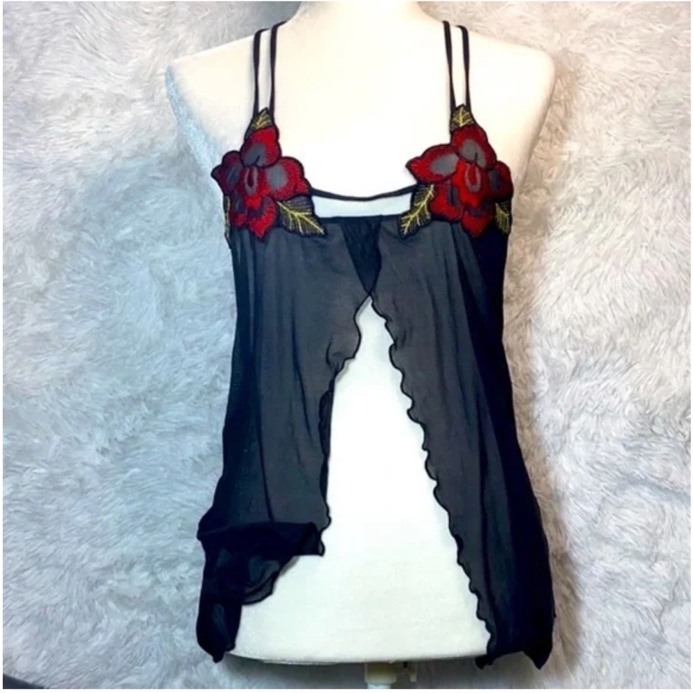 Vintage Y2K Victoria’s Secret Sheer Mesh Babydoll Lingerie with Rose Bust